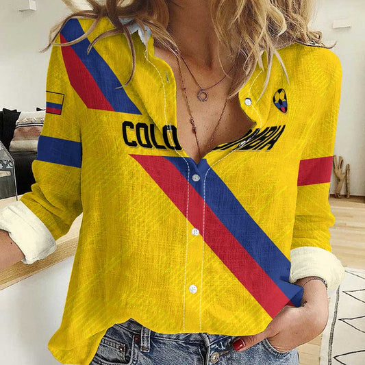 Custom Colombia Football Vamos La Tricolor Retro Style Women Casual Shirt