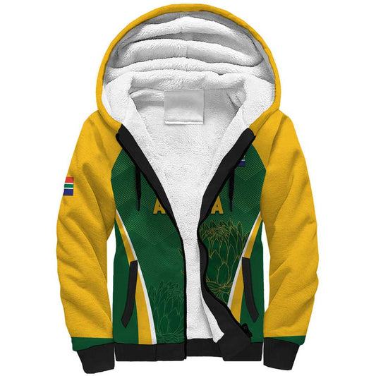 Custom South Africa Cricket Go Champions Protea Pattern Sherpa Hoodie