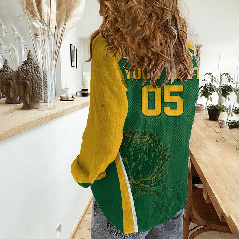 Custom South Africa Cricket Go Champions Protea Pattern Women Casual Shirt