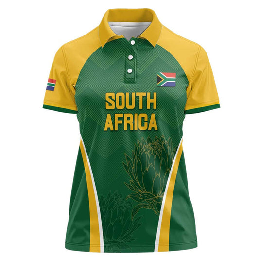 Custom South Africa Cricket Go Champions Protea Pattern Women Polo Shirt