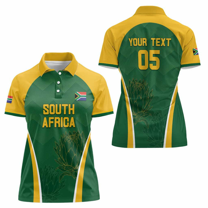 Custom South Africa Cricket Go Champions Protea Pattern Women Polo Shirt