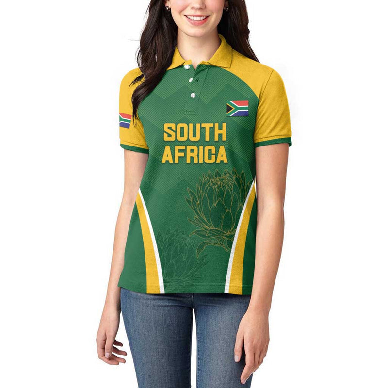 Custom South Africa Cricket Go Champions Protea Pattern Women Polo Shirt