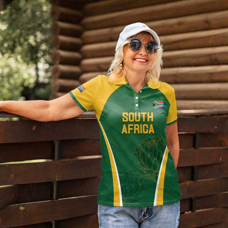 Custom South Africa Cricket Go Champions Protea Pattern Women Polo Shirt