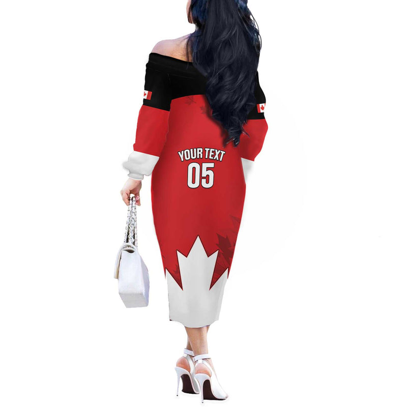 Custom Canada Hockey Maple Leaves Sporty Style Off The Shoulder Long Sleeve Dress