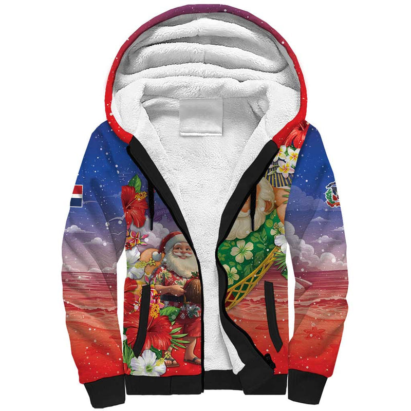 Dominican Republic Christmas Santa Relaxing On The Beach Sherpa Hoodie