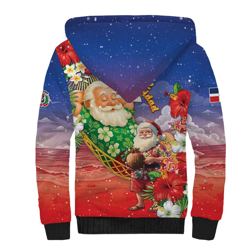 Dominican Republic Christmas Santa Relaxing On The Beach Sherpa Hoodie