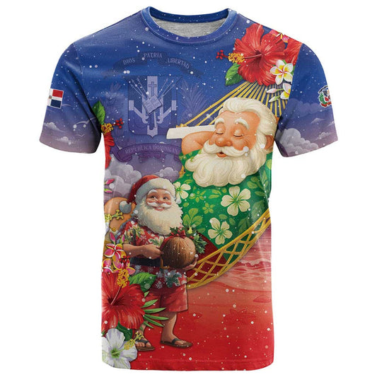 Dominican Republic Christmas Santa Relaxing On The Beach T Shirt