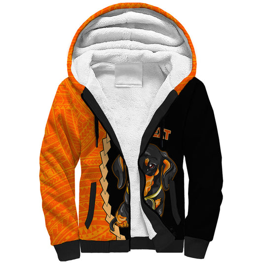 Custom Dachshund Dog With Polynesian Tribal Tattoo Sherpa Hoodie