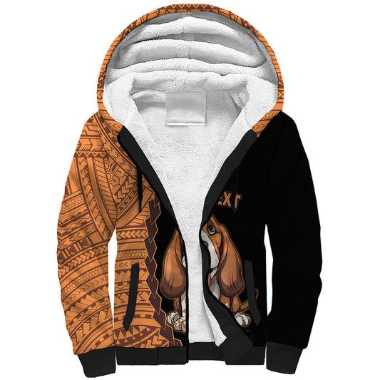 Custom Basset Hound Dog With Polynesian Tribal Tattoo Sherpa Hoodie