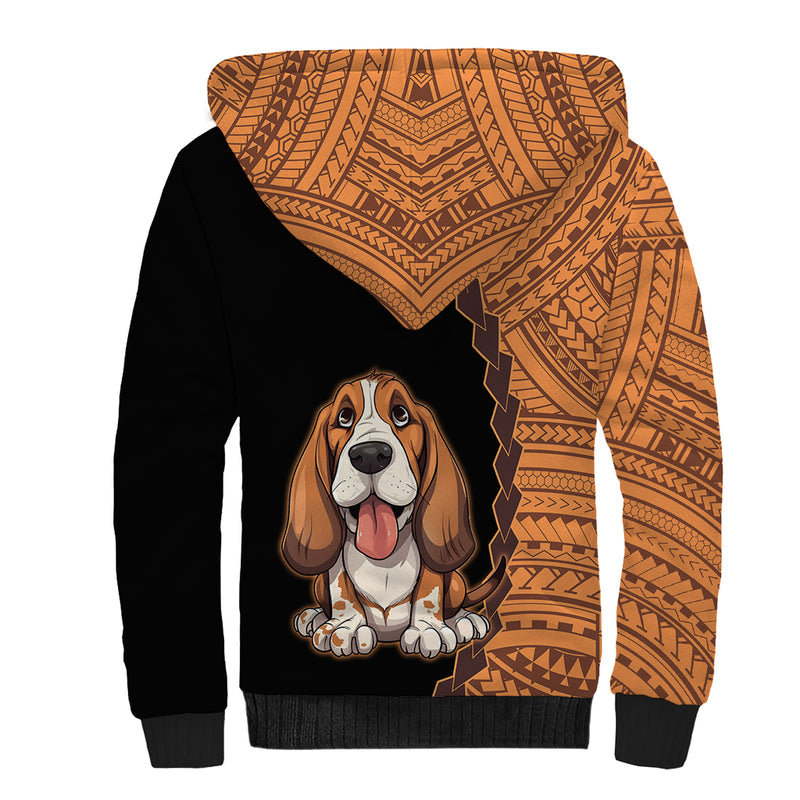 Custom Basset Hound Dog With Polynesian Tribal Tattoo Sherpa Hoodie