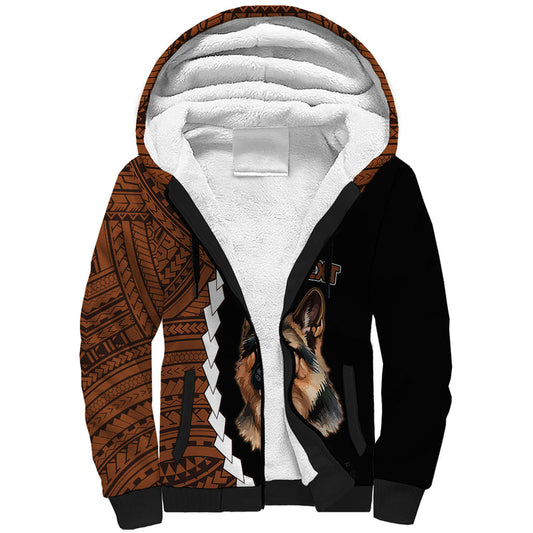 Custom German Shepherd Dog With Polynesian Tribal Tattoo Sherpa Hoodie
