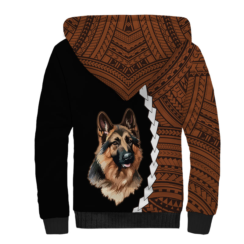 Custom German Shepherd Dog With Polynesian Tribal Tattoo Sherpa Hoodie