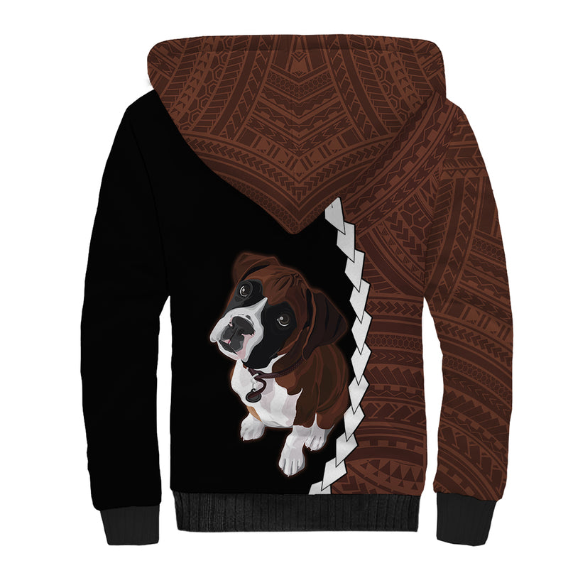 Custom Boxer Dog With Polynesian Tribal Tattoo Sherpa Hoodie
