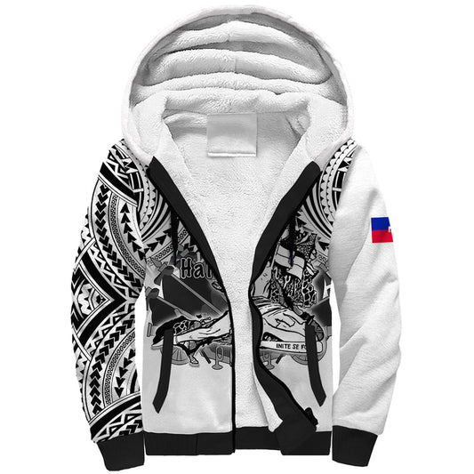 (Custom Personalised) Haiti Polynesian Neg Maron White Style Sherpa Hoodie