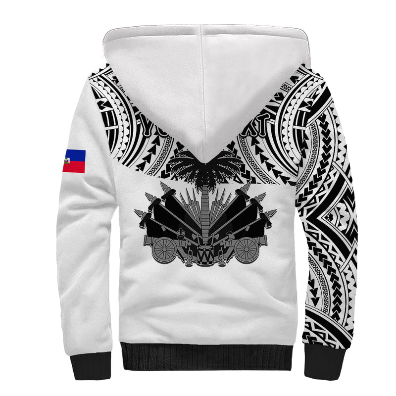 (Custom Personalised) Haiti Polynesian Neg Maron White Style Sherpa Hoodie