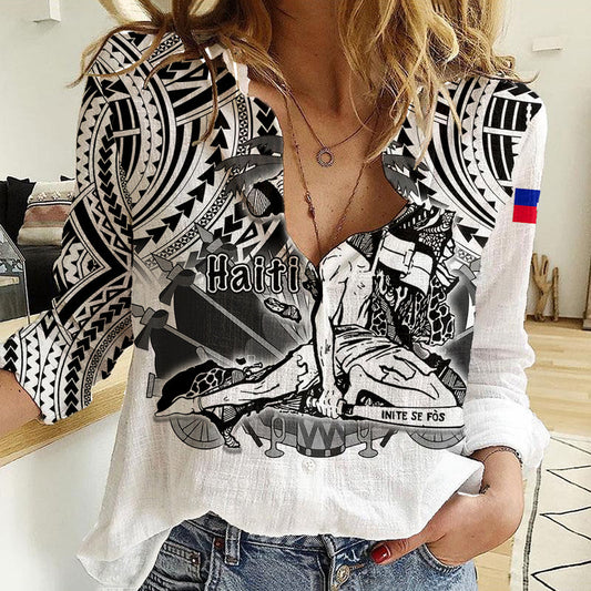 (Custom Personalised) Haiti Polynesian Neg Maron White Style Women Casual Shirt