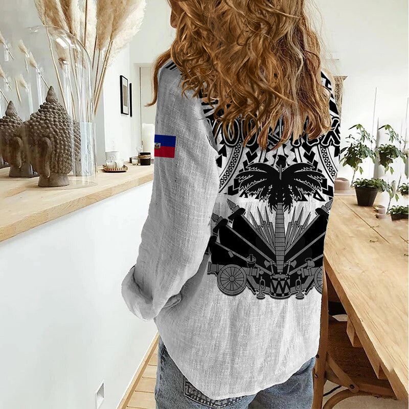(Custom Personalised) Haiti Polynesian Neg Maron White Style Women Casual Shirt