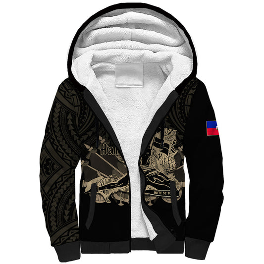(Custom Personalised) Haiti Polynesian Neg Maron Black Style Sherpa Hoodie