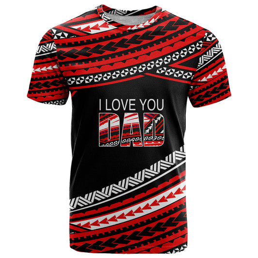 (Custom Personalised) Happy Fathers Day Polynesian I Love You Dad Red T Shirt