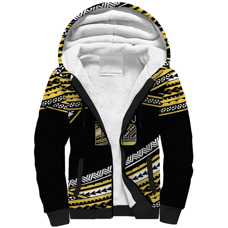 (Custom Personalised) Happy Fathers Day Polynesian I Love You Dad Gold Sherpa Hoodie