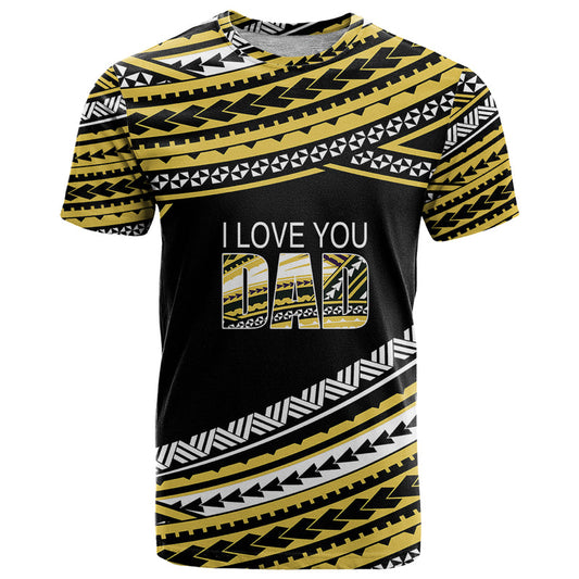 (Custom Personalised) Happy Fathers Day Polynesian I Love You Dad Gold T Shirt