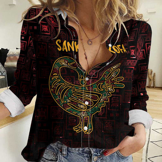 Africa Adinkra Symbol Sankofa Bird - Cosmic Red Women Casual Shirt