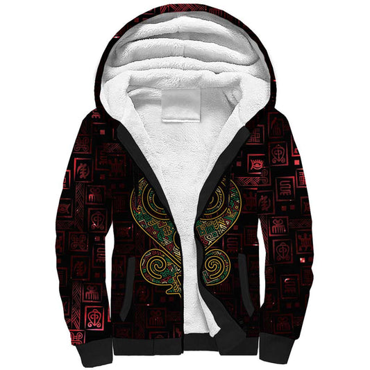 Africa Adinkra Symbol Sankofa Heart - Cosmic Red Sherpa Hoodie