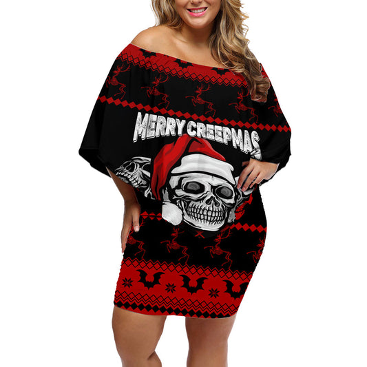 Custom Christmas Gothic Skull Creepmas Off Shoulder Short Dress