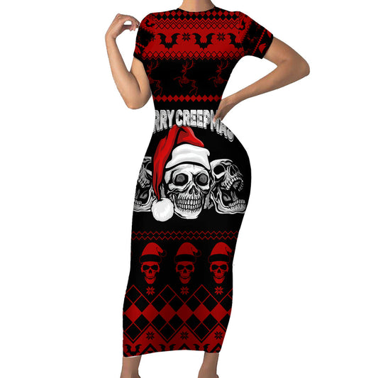 Custom Christmas Gothic Skull Creepmas Short Sleeve Bodycon Dress