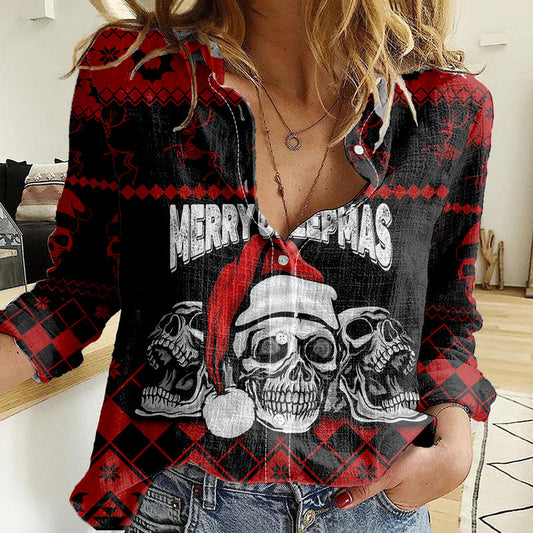 Custom Christmas Gothic Skull Creepmas Women Casual Shirt