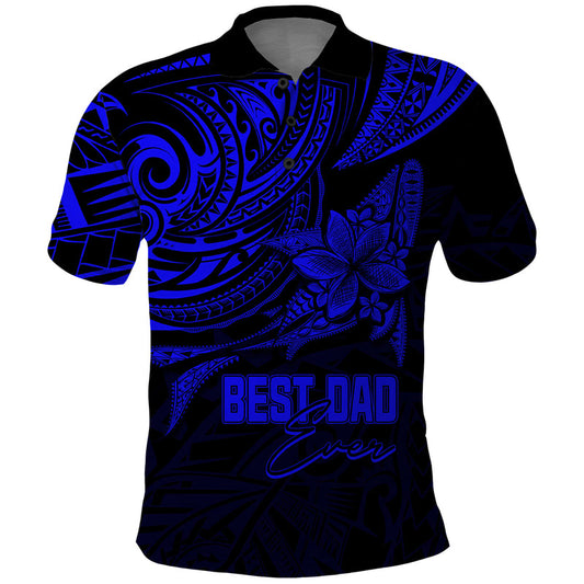 Custom Fathers Day Polynesian Best Dad Ever Blue Polo Shirt
