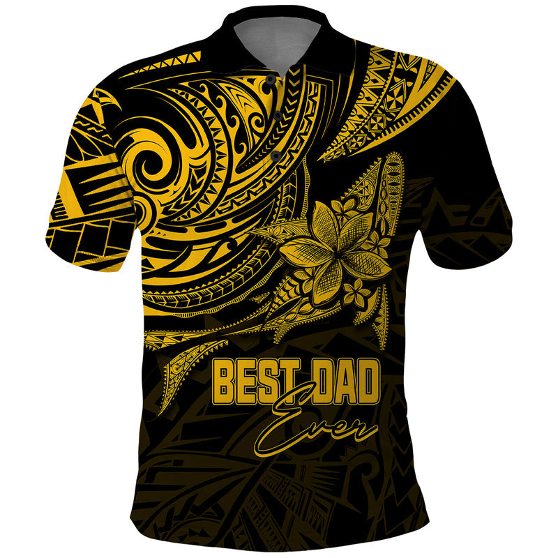 Custom Fathers Day Polynesian Best Dad Ever Gold Polo Shirt