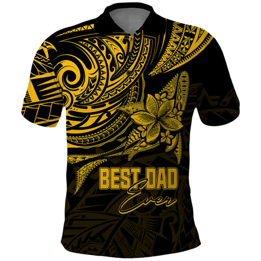 Custom Fathers Day Polynesian Best Dad Ever Gold Polo Shirt