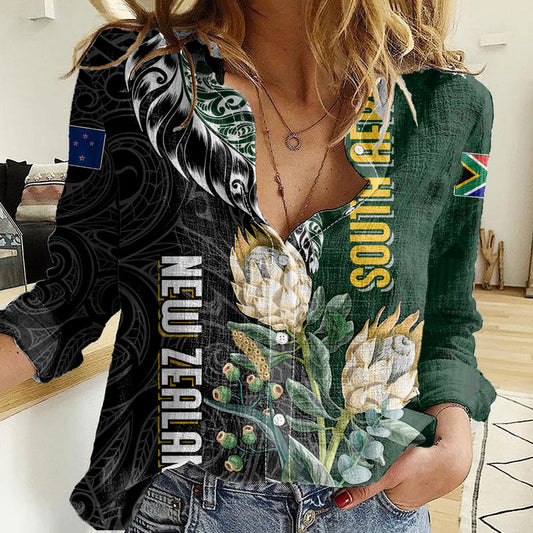 Custom South Africa Mix New Zealand Rugby 2023 World Cup Greatest Rivalry Women Casual Shirt