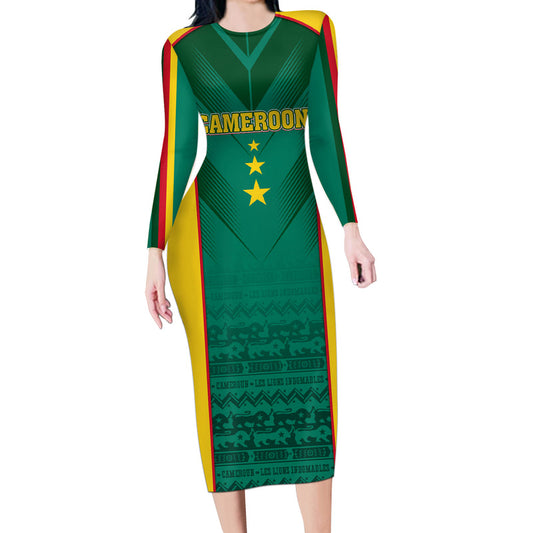 Custom Cameroon Football Nations Cup 2024 Les Lions Indomptables Long Sleeve Bodycon Dress