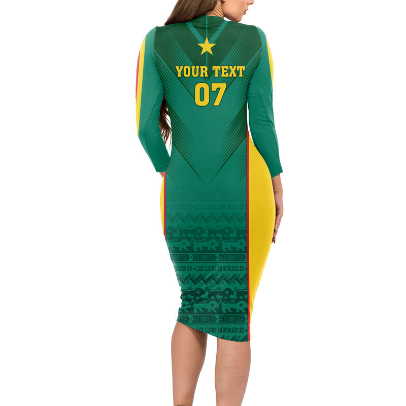 Custom Cameroon Football Nations Cup 2024 Les Lions Indomptables Long Sleeve Bodycon Dress