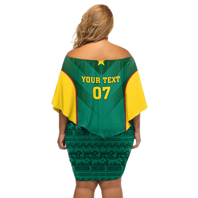 Custom Cameroon Football Nations Cup 2024 Les Lions Indomptables Off Shoulder Short Dress