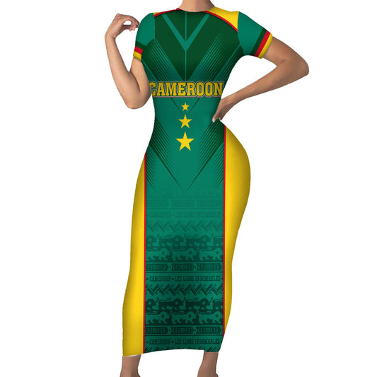 Custom Cameroon Football Nations Cup 2024 Les Lions Indomptables Short Sleeve Bodycon Dress