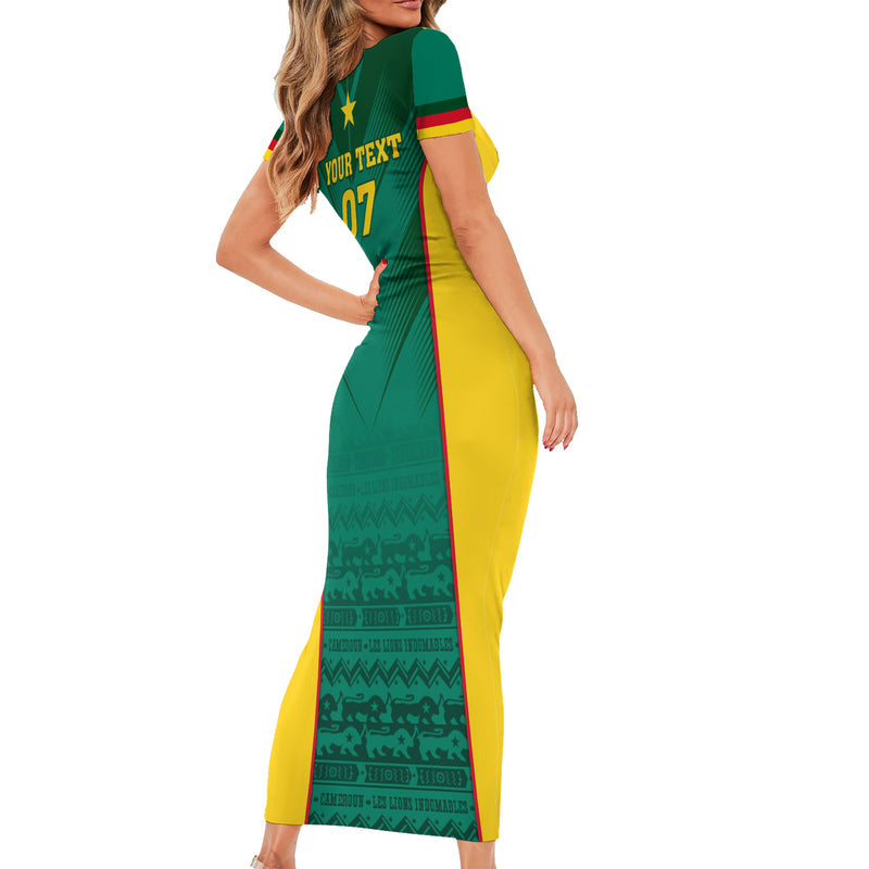 Custom Cameroon Football Nations Cup 2024 Les Lions Indomptables Short Sleeve Bodycon Dress