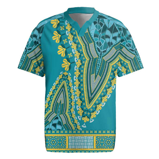 African Dashiki Luxury Teal Rugby Jersey