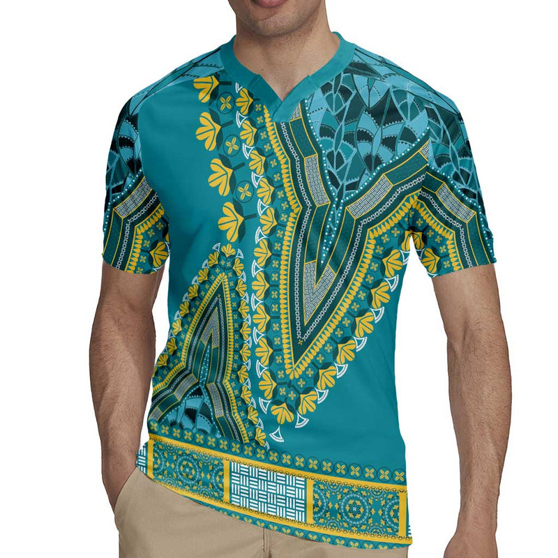 African Dashiki Luxury Teal Rugby Jersey