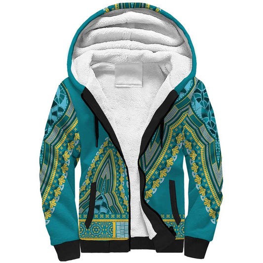 African Dashiki Luxury Teal Sherpa Hoodie