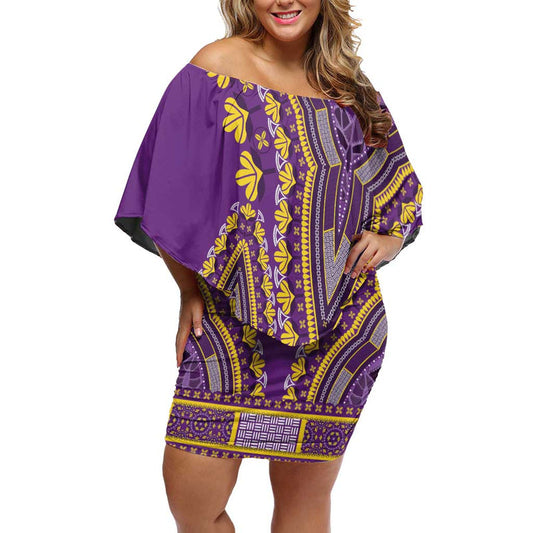 African Dashiki Luxury Violet Off Shoulder Short Dress