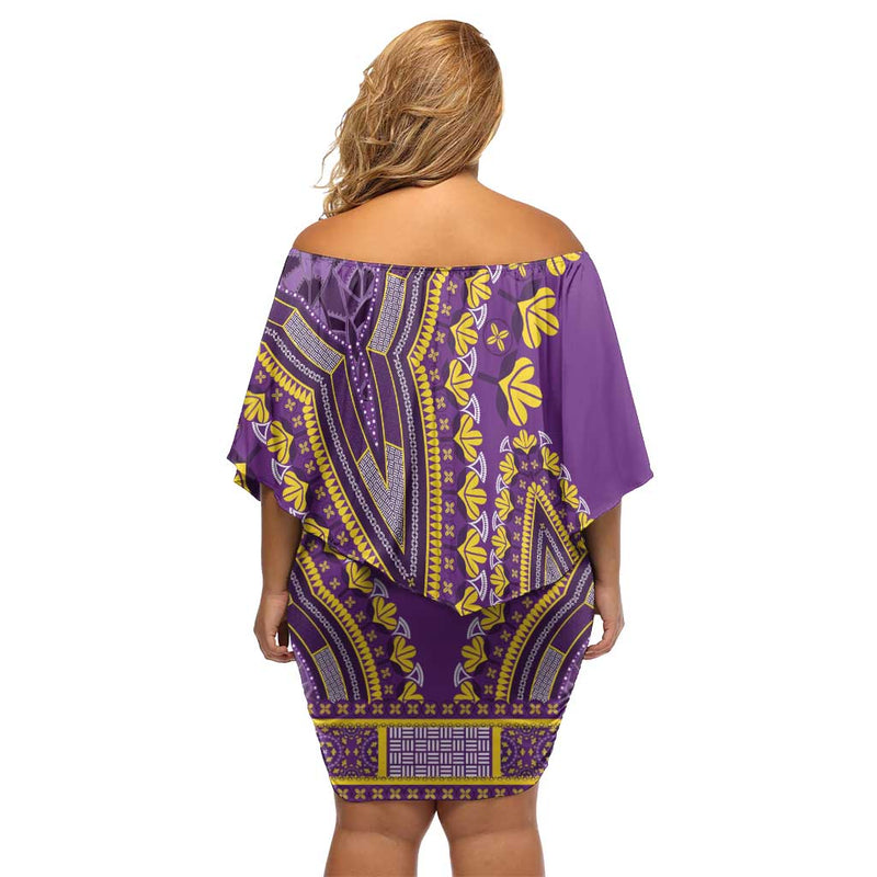 African Dashiki Luxury Violet Off Shoulder Short Dress