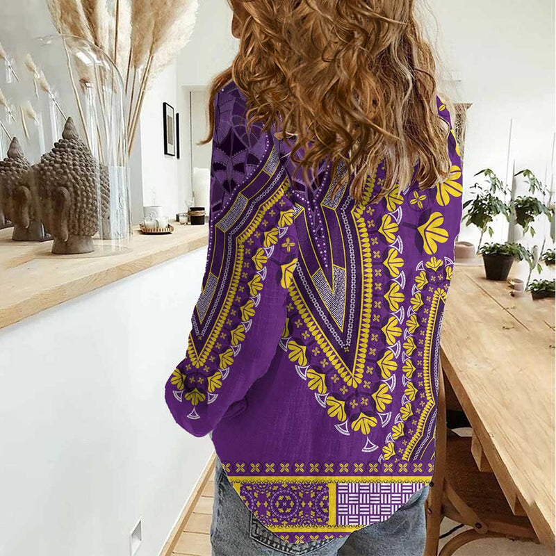 African Dashiki Luxury Violet Women Casual Shirt