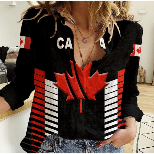 (Custom Personalised) Canada Cricket Maple Leaf Unique Style - Black Women Casual Shirt
