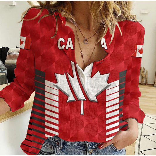 (Custom Personalised) Canada Cricket Maple Leaf Unique Style - Red Women Casual Shirt