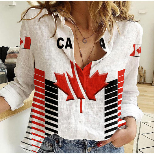 (Custom Personalised) Canada Cricket Maple Leaf Unique Style - White Women Casual Shirt