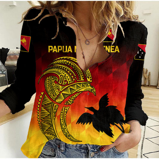 (Custom Personalised) Papua New Guinea Barramundis Cricket Birds Of Paradise Paradisaea Raggiana Original - Gradient Flag Vibes Women Casual Shirt