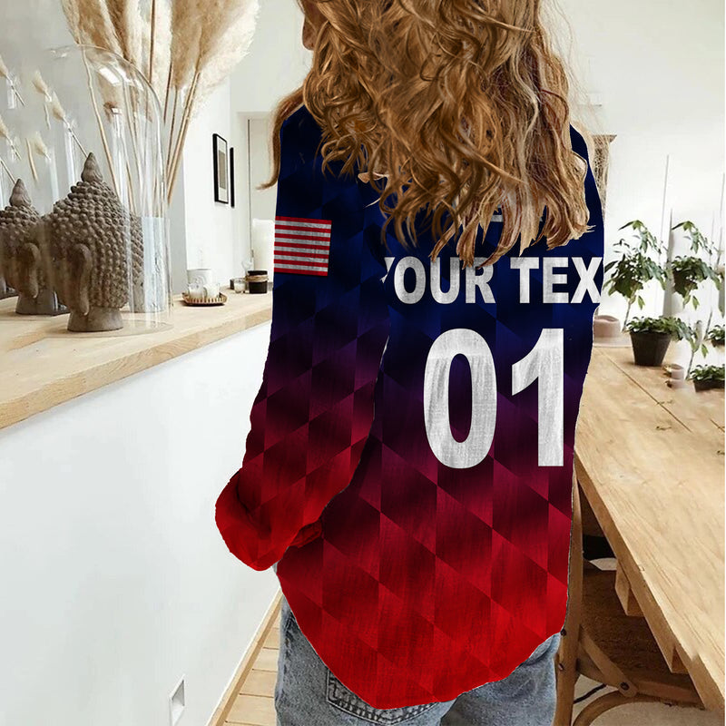(Custom Personalised) United States National Cricket Team USA Cricket Gradient Navy Red Women Casual Shirt